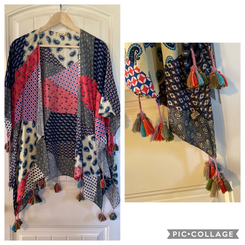 NWOT multi color tasseled cardigan/wrap
